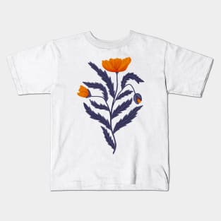 Poppy Flower 1 Orange Blue Kids T-Shirt